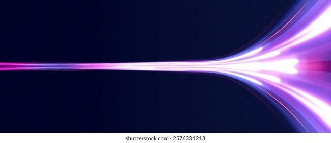 Illustration of light ray, stripe line with blue light, speed motion background. Radial color spirals. Vector blue glowing lines air flow effect.	