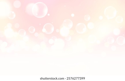 Illustration of light and soap bubbles scattered on pink and yellow blur