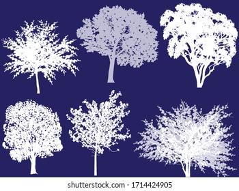 ilustración con árboles de resorte claros aislados en fondo azul