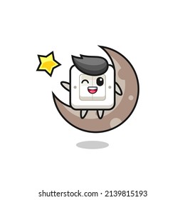 illustration of light switch cartoon sitting on the half moon , cute style design for t shirt, sticker, logo element