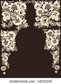 illustration with light yellow floral frame on black background