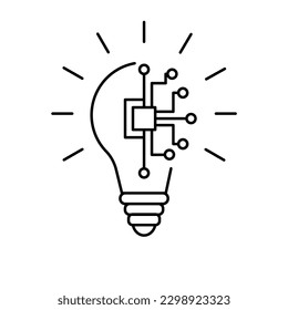 illustration of lightbulb with microchip circuit, artificial intelligence icon vector