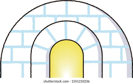 Illustration of a lighted snow hut