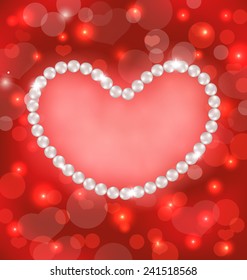 Illustration lighten background with heart made in pearls for Valentine Day, copy space for your text - vector
