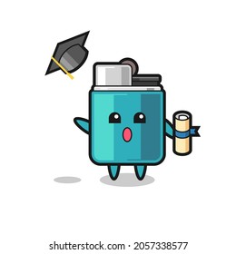 Illustration of lighter cartoon throwing the hat at graduation , cute design
