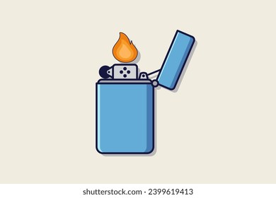 Illustration of a lighter with a flame in a flat style. Lighter icon