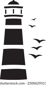 Ilustración de un faro con pájaros