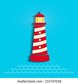 Illustration of a lighthouse in blue background