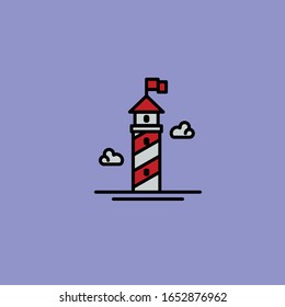 Illustration lighthouse building to beach view logo vector outline badge deign