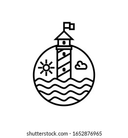 Illustration lighthouse building to beach view logo vector outline badge deign