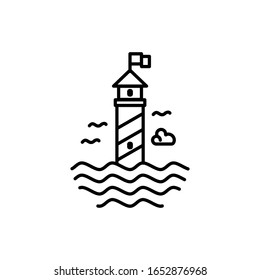 Illustration lighthouse building to beach view logo vector outline badge deign