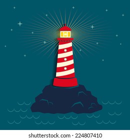 Illustration of a lighthouse in dark background