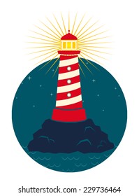 Illustration of a lighthouse in dark background