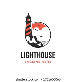 illustration of a lighthouse design logo in the afternoon