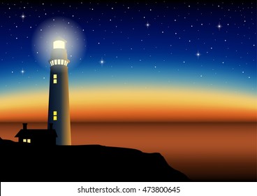 Illustration of a lighthouse during sunset. Mesh gradient in eps10 format.