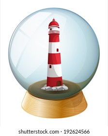Ilustración de un faro dentro de la bola de cristal sobre un fondo blanco