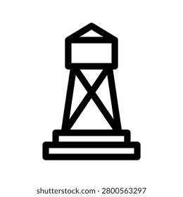 An illustration of a lighthouse tower on a coastline, serving as a navigation aid.