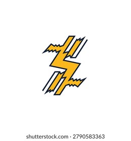 Illustration of a lightning bolt with jagged edges and bold outline, vibrant yellow color