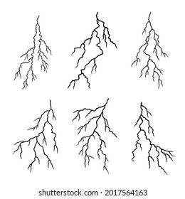Illustration with lightning collection isolated on white background. Vector set of simple icons with thunder and lightning discharge