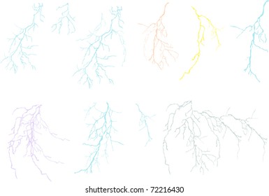 ilustração com coleção de relâmpagos isolada sobre fundo branco