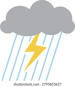 An illustration of lightning, dark clouds, and rain