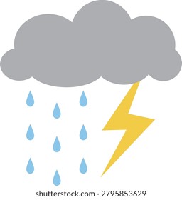 An illustration of lightning, dark clouds, and rain