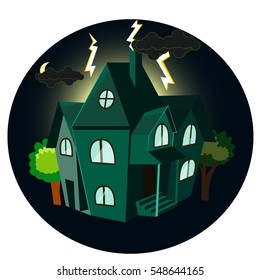 illustration of lightning over the house vector night