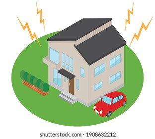 Illustration of a lightning strike around the house.