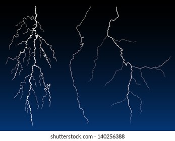 Illustration of lightning strike in the darkness. Vector.