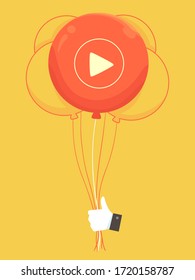 Illustration of a Like Hand Holding Balloons with a Play Button Design