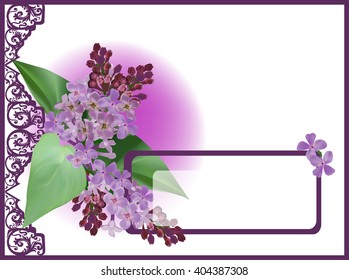 illustration with lilac flowers in decorated frame