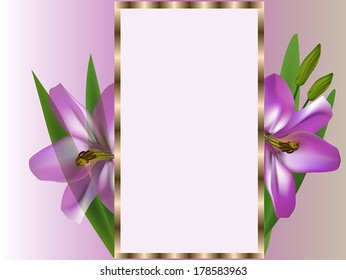 illustration with lilac flowers and simple frame