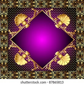 illustration lilac frame with vegetable and gold(en) pattern