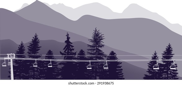 illustration with lilac mountains landscape