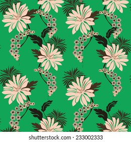 An illustration of lilies, flowers and leaves seamless pattern.