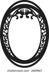 Illustration of lilies and leaves in an oval frame design element.  File contains no gradients.