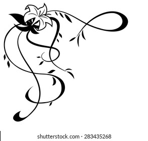 Illustration of the lily flowers black silhouette on white background