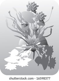 illustration with lily ornamental silhouette isolated on gray background