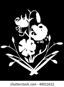 illustration with lily silhouette isolated on black background