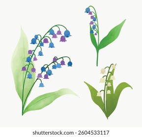 Illustration of Lily of the valley flower plant in watercolor vector illustration for invitation, wedding, asset, graphic element, poster, design, card, template