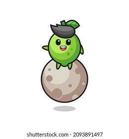 illustration of lime cartoon sitting on the moon , cute style design for t shirt, sticker, logo element