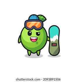 Illustration of lime character with snowboarding style , cute style design for t shirt, sticker, logo element