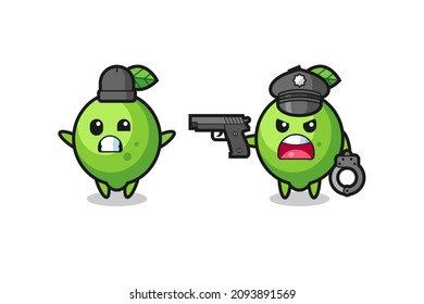 illustration of lime robber with hands up pose caught by police , cute style design for t shirt, sticker, logo element