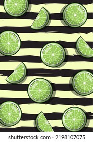 An illustration of lime sliced pattern with black stripe background