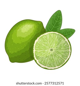 Illustration of lime, whole and half, vector illustration isolated on white background, eps10