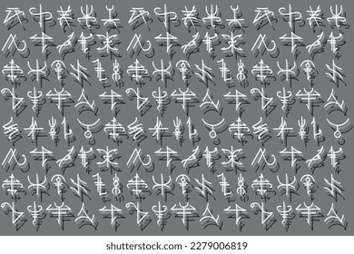 Illustration line of the ancient letters on grey background.