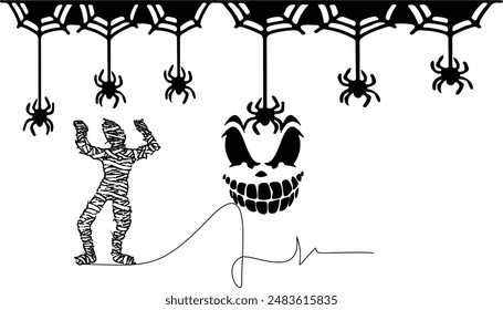 Illustration line art background vector silhouette abstract sketch Halloween mummy