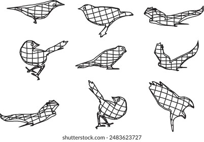 Illustration line art background vector silhouette abstract sketch set of birds