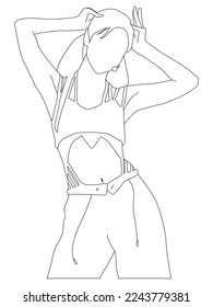 illustration line art of beautiful idol kpop or Asian idol singing on stage in charming poses image eps.10