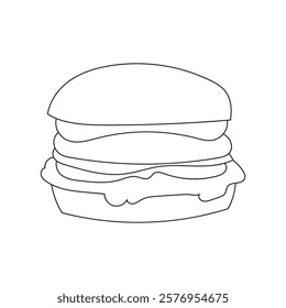 Illustration line art burger unique design with blank background